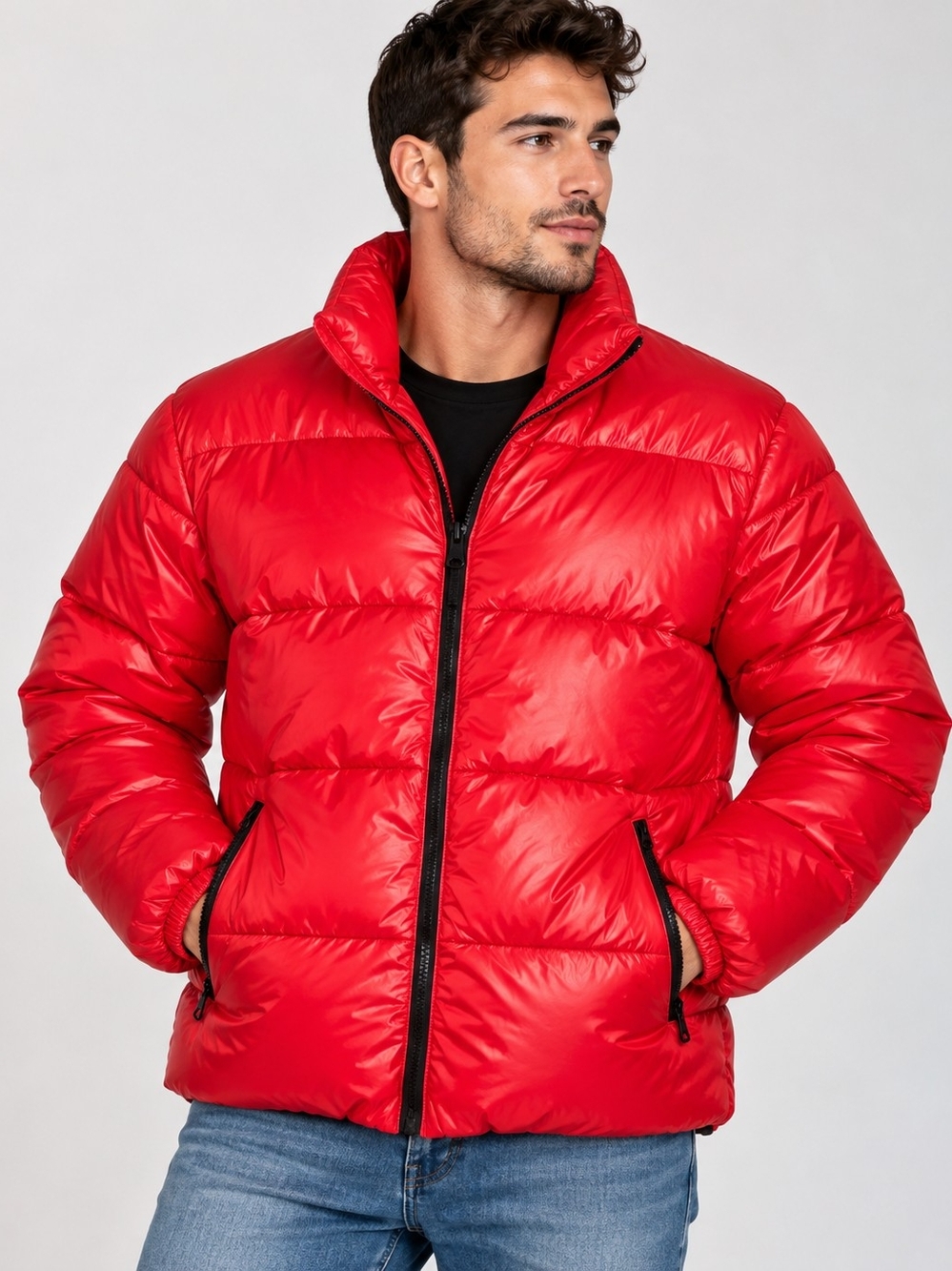 Fashion Nova NOVAMEN Men's XXL Red Puffer Jacket Full Zip Nylon Winter Coat